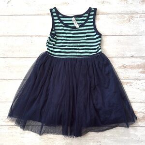 Girls Size 8 Sundress Summer Sun Dress Tulle Tutu Skirt Teal Navy Blue Stripes